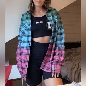 Ombre long sleeved check shirt. Green/Blue/Pink. - BoohooMAN Men’s Size S.